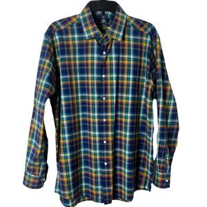 Dockers Mens Large Blue Plaid Button Down Shirt Fitted Stretch